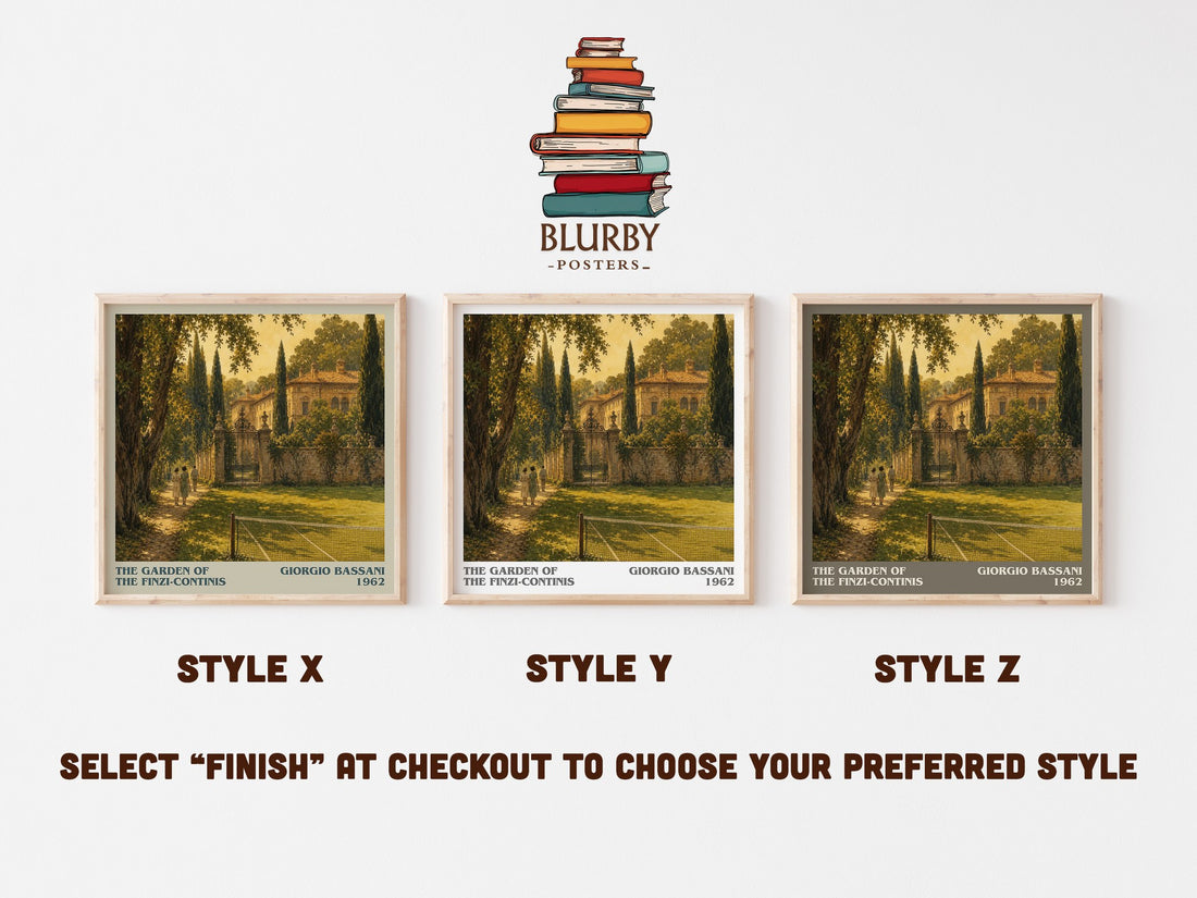 The Garden of the Finzi-Continis literary print in frame leaning in hallway – historical fiction wall art (mockup)