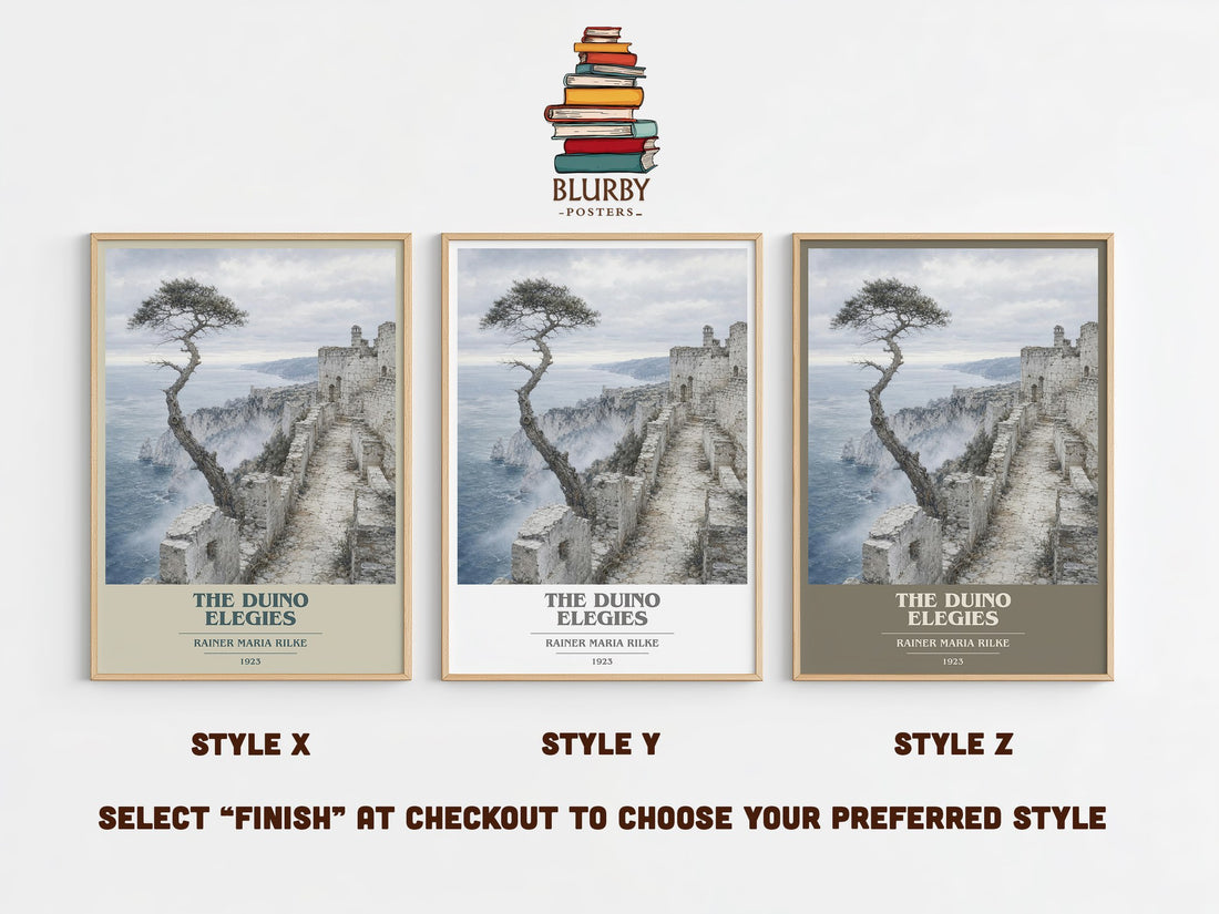 The Duino Elegies book cover print in frame leaning in hallway – poetry wall art (mockup)