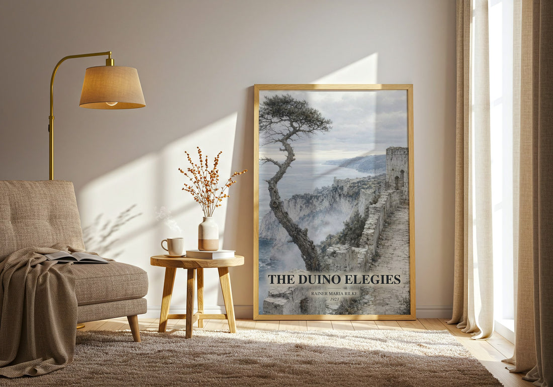 The Duino Elegies watercolour print in frame leaning in hallway – poetry wall art