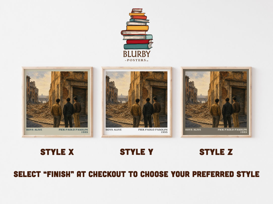Boys Alive literary print in frame leaning in hallway – literary fiction wall art (mockup)