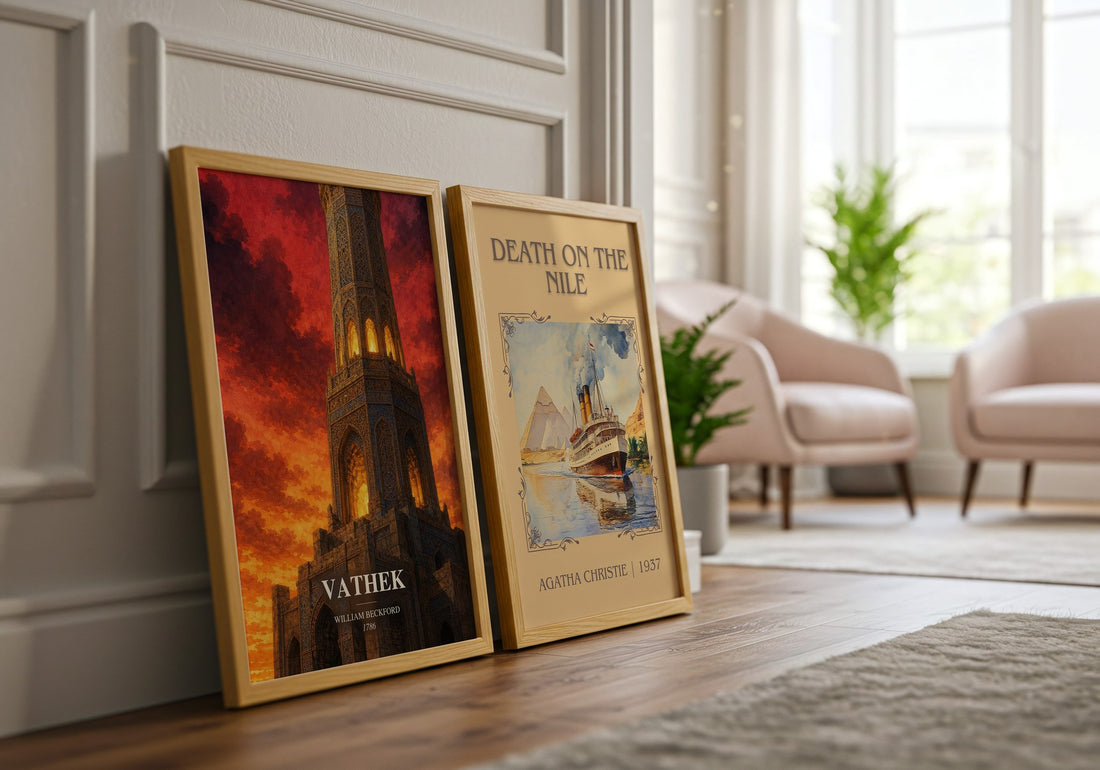 Vathek watercolour print framed by window – literary home decor