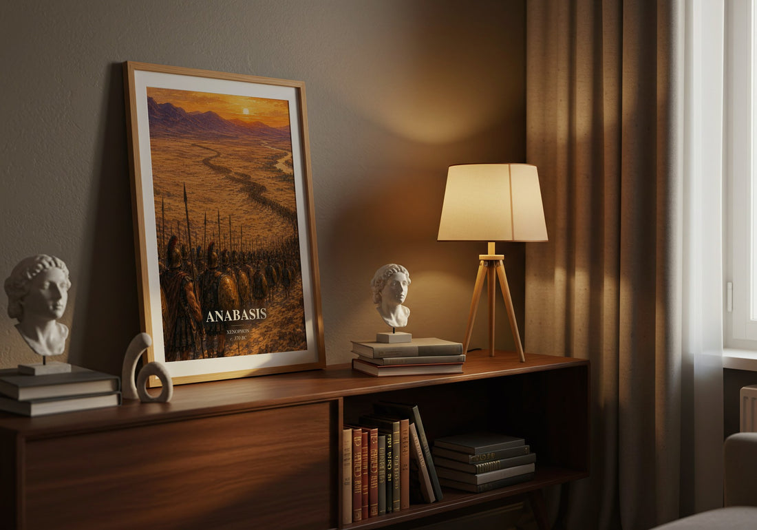 Anabasis watercolour print on bookshelf – Xenophon fan gift