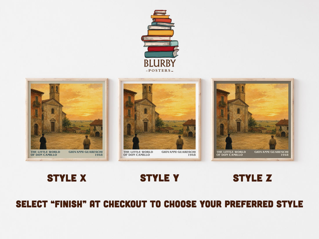 The Little World Of Don Camillo literary print in frame leaning in hallway – literary fiction wall art (mockup)