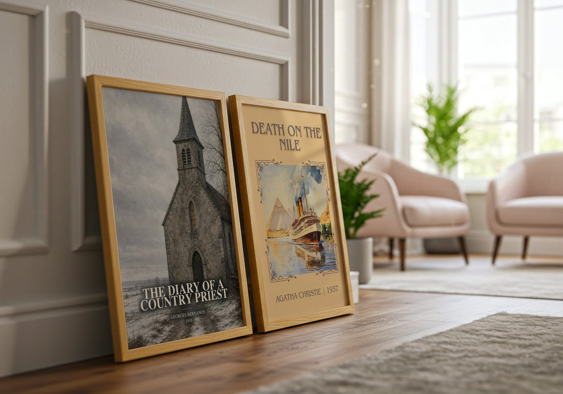 The Diary of a Country Priest watercolour print framed by window – literary home decor