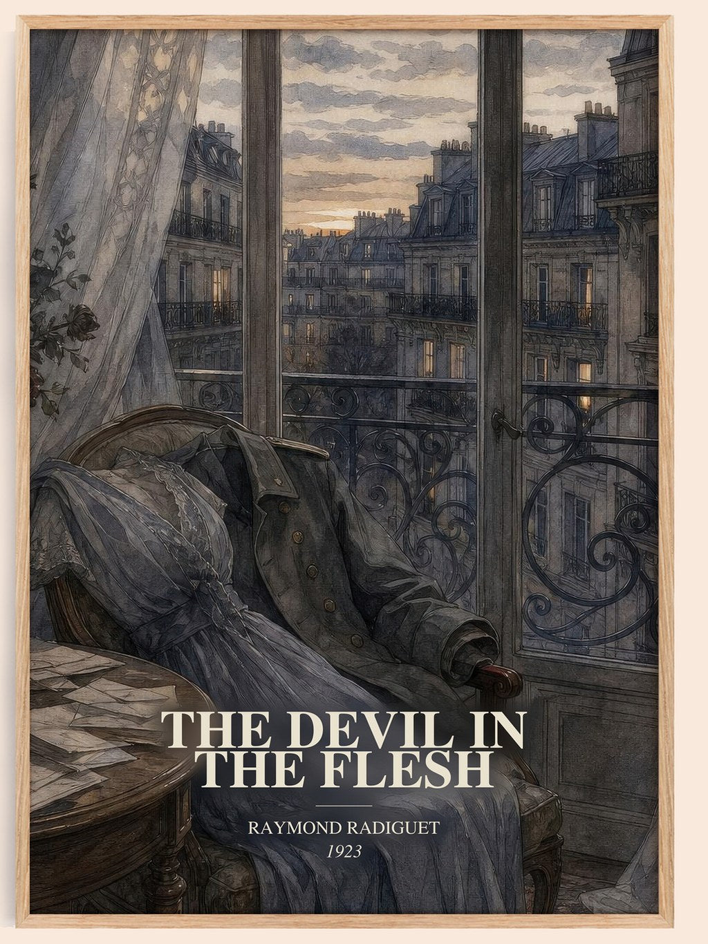 The Devil in the Flesh watercolour book poster by Raymond Radiguet – framed literary art print