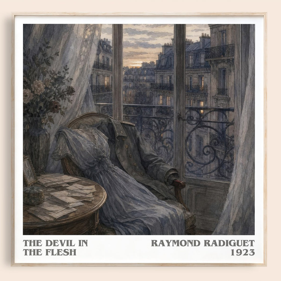 The Devil in the Flesh literary book poster by Raymond Radiguet – framed literary art print