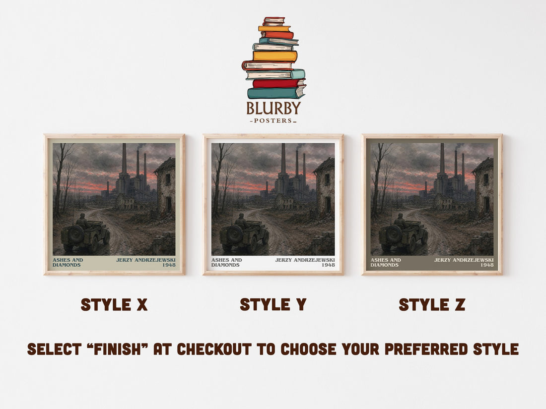 Ashes and Diamonds literary print in frame leaning in hallway – literary fiction wall art (mockup)