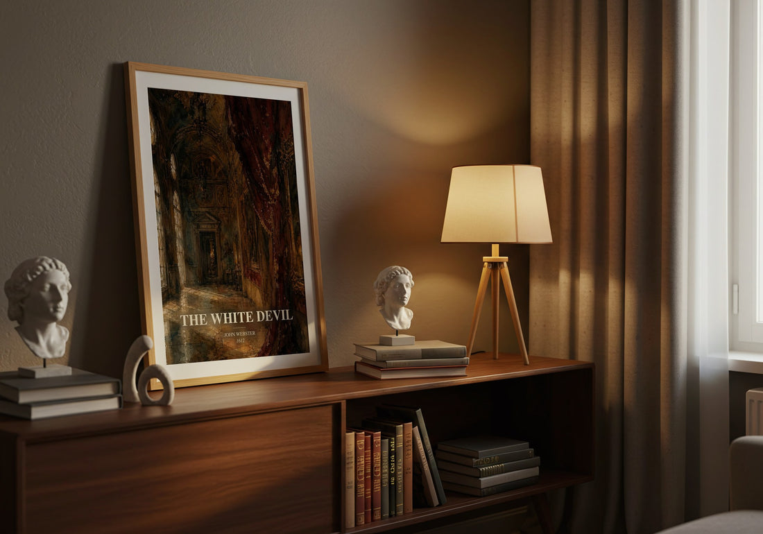 The White Devil watercolour print on bookshelf – John Webster fan gift