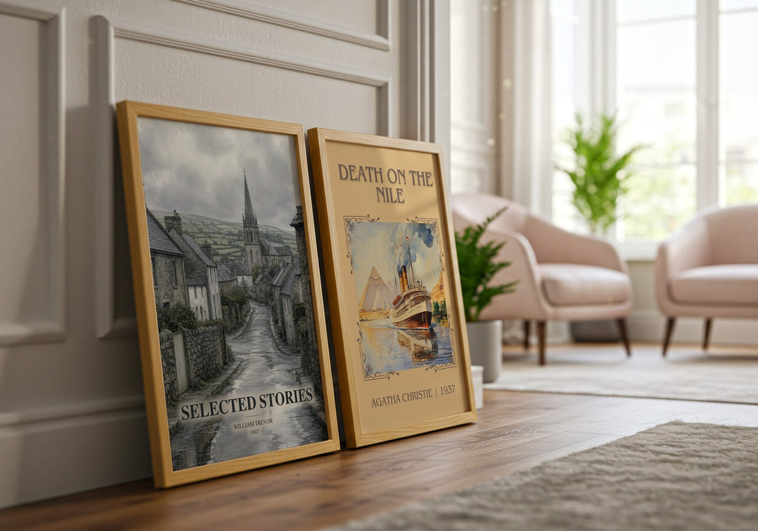 Selected Stories watercolour print framed by window – literary home decor