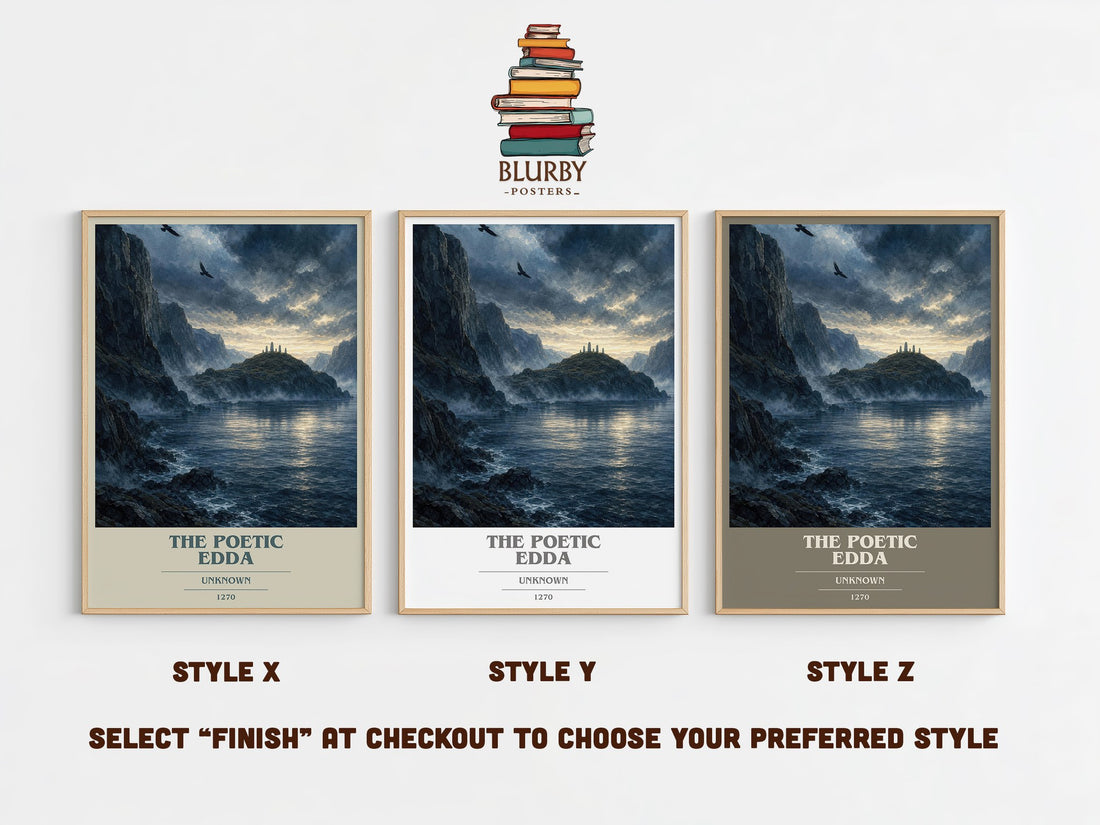 The Poetic Edda book cover print in frame leaning in hallway – poetry wall art (mockup)