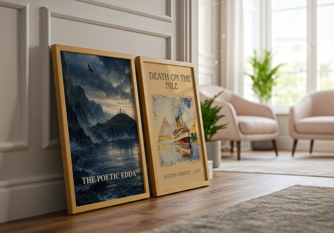 The Poetic Edda watercolour print framed by window – literary home decor