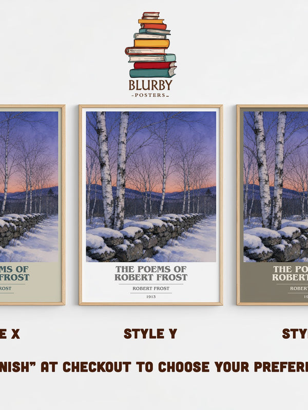 The Poems of Robert Frost book cover print in frame leaning in hallway – poetry wall art