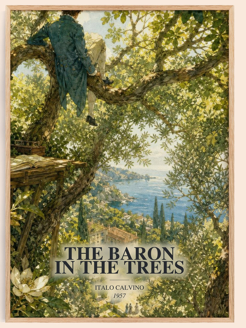 The Baron in the Trees watercolour book poster by Italo Calvino – framed literary art print