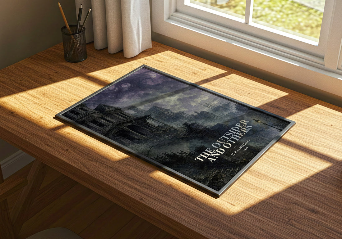The Outsider And Others watercolour book poster framed on wall – horror wall art