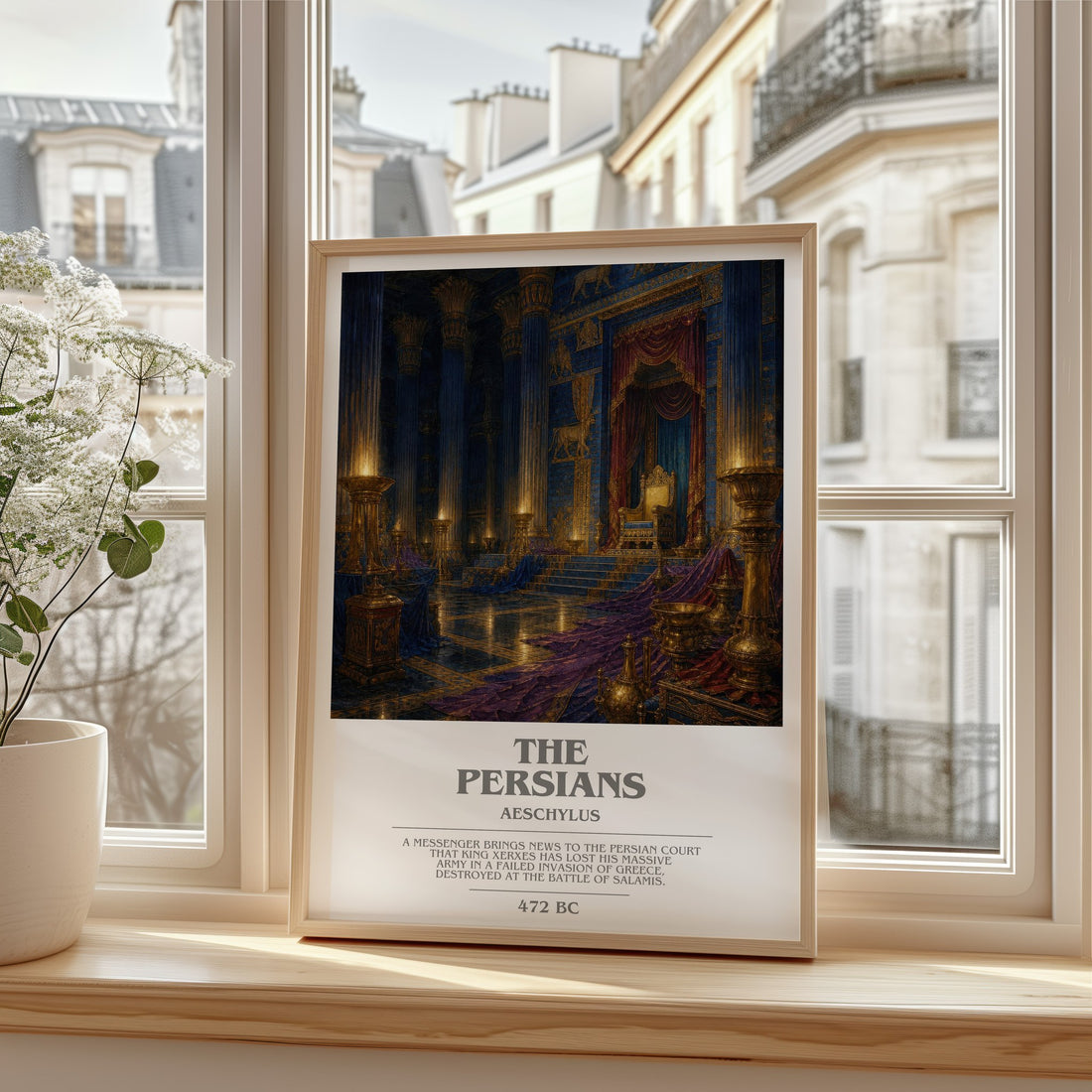 The Persians bookish print in frame leaning in hallway – classic literature wall art