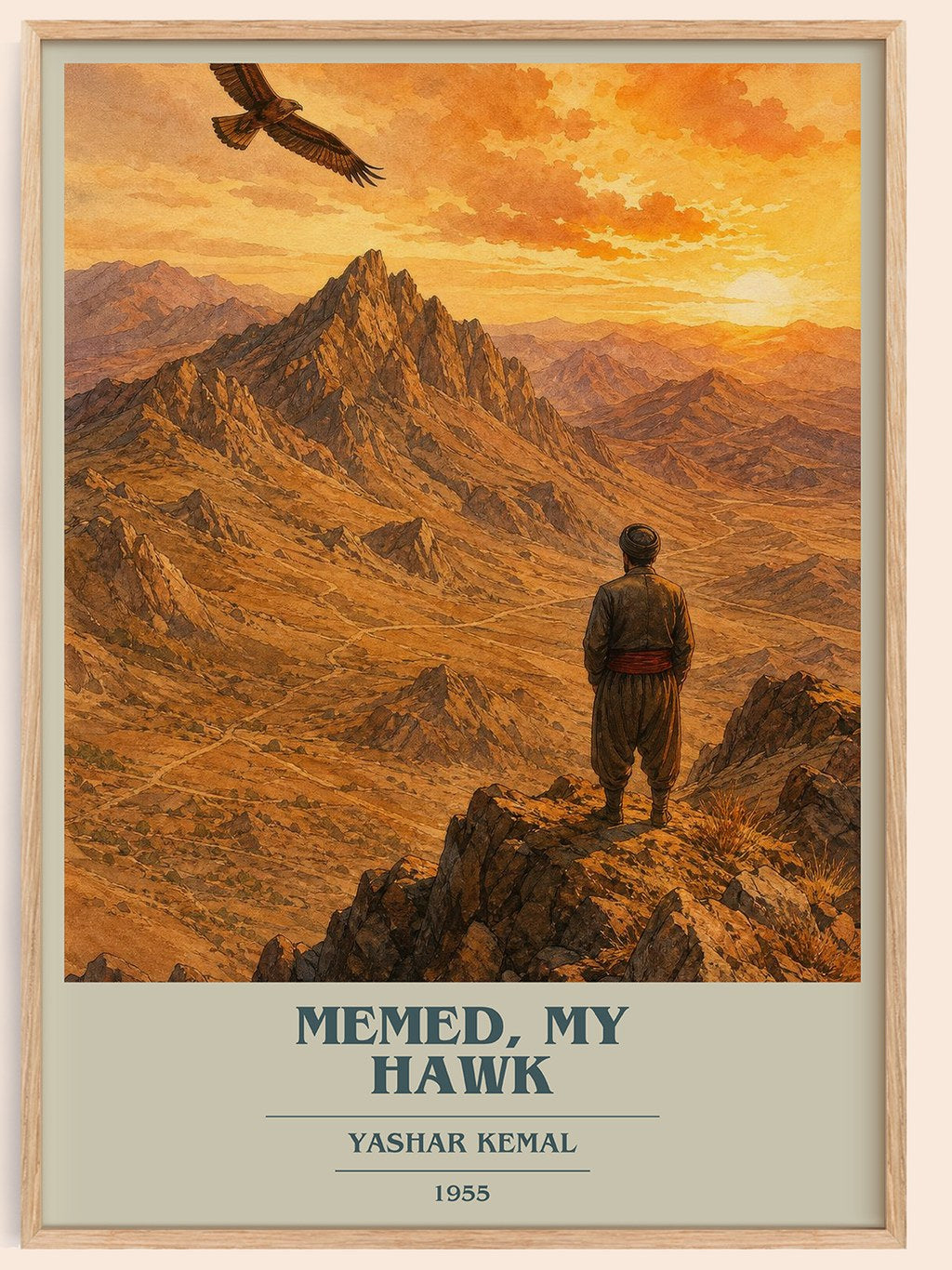 Memed, My Hawk book cover book poster by Yashar Kemal – framed literary art print