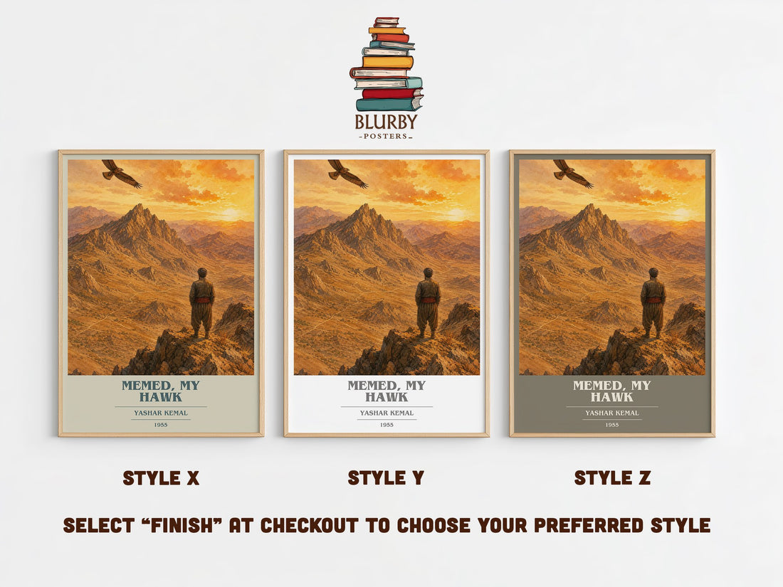 Memed, My Hawk book cover print in frame leaning in hallway – literary fiction wall art (mockup)