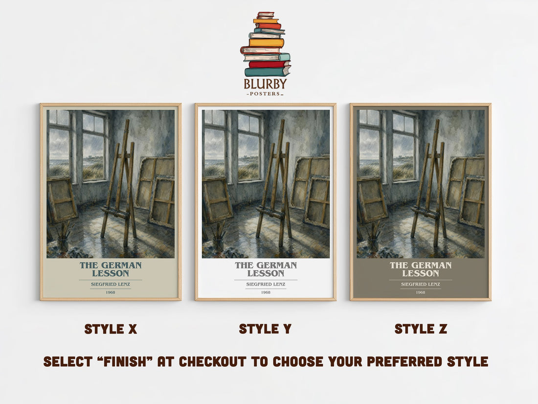 The German Lesson book cover print in frame leaning in hallway – literary fiction wall art