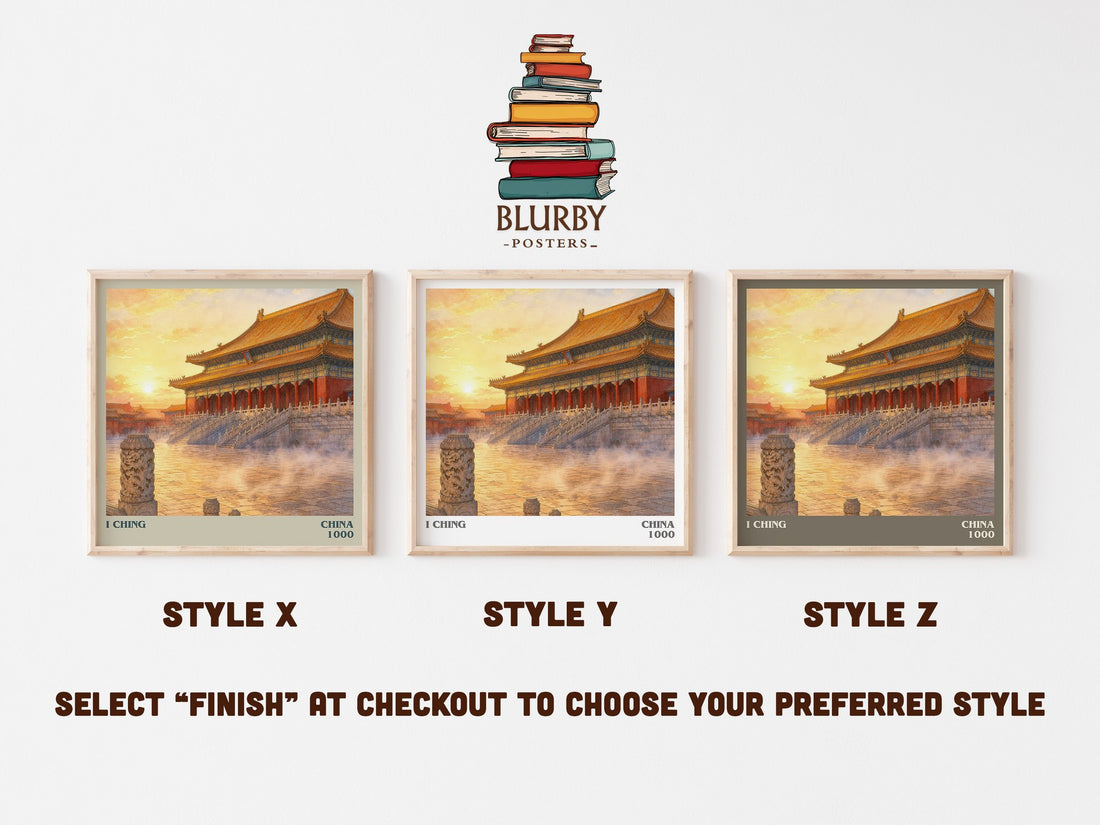 I Ching literary print in frame leaning in hallway – philosophy wall art (mockup)