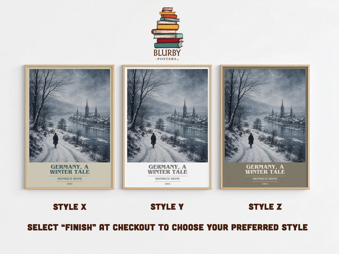 Germany, a Winter Tale book cover print in frame leaning in hallway – poetry wall art (mockup)