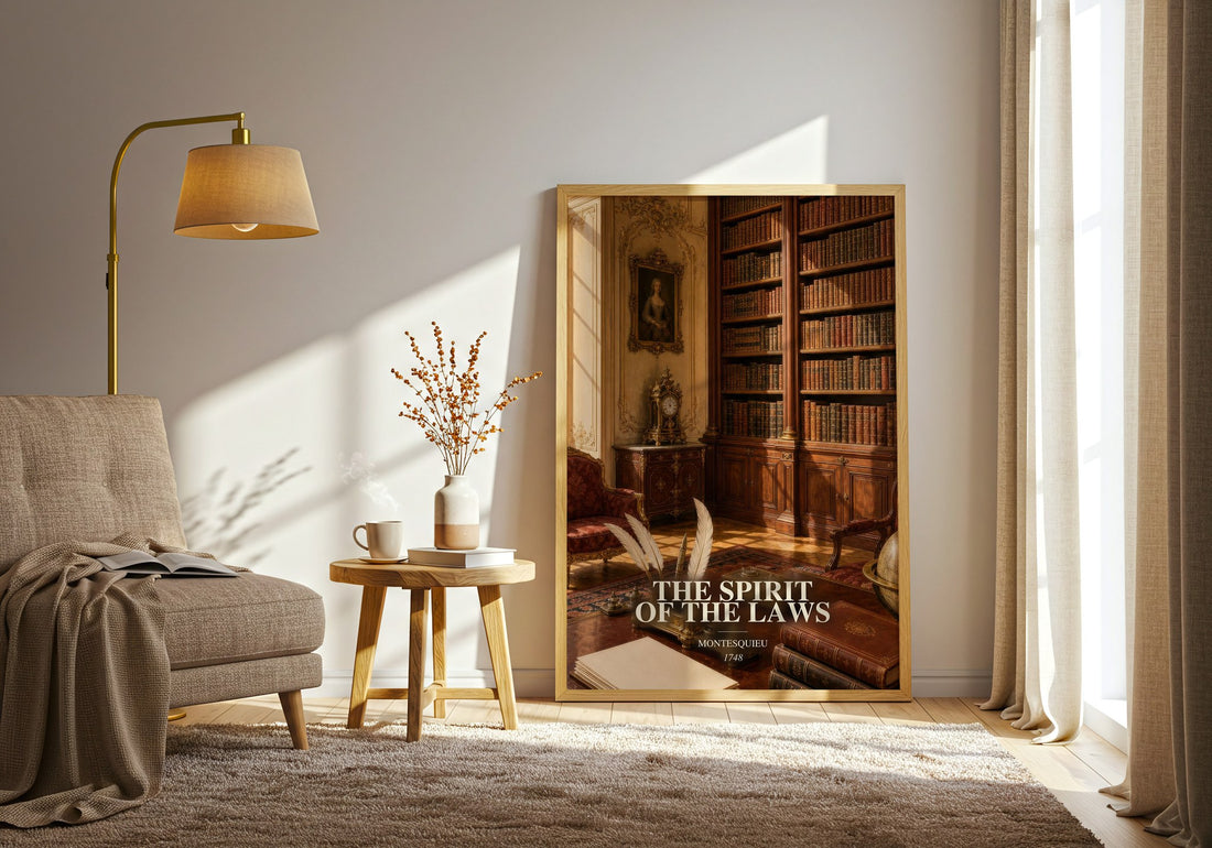 The Spirit Of The Laws watercolour print in frame leaning in hallway – philosophy wall art
