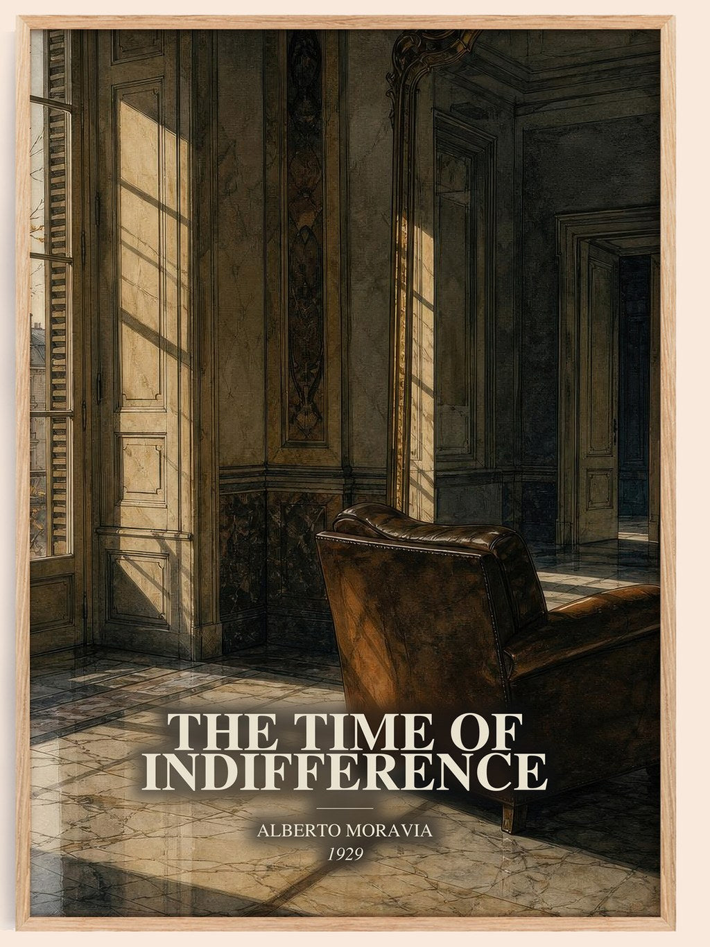 The Time of Indifference watercolour book poster by Alberto Moravia – framed literary art print
