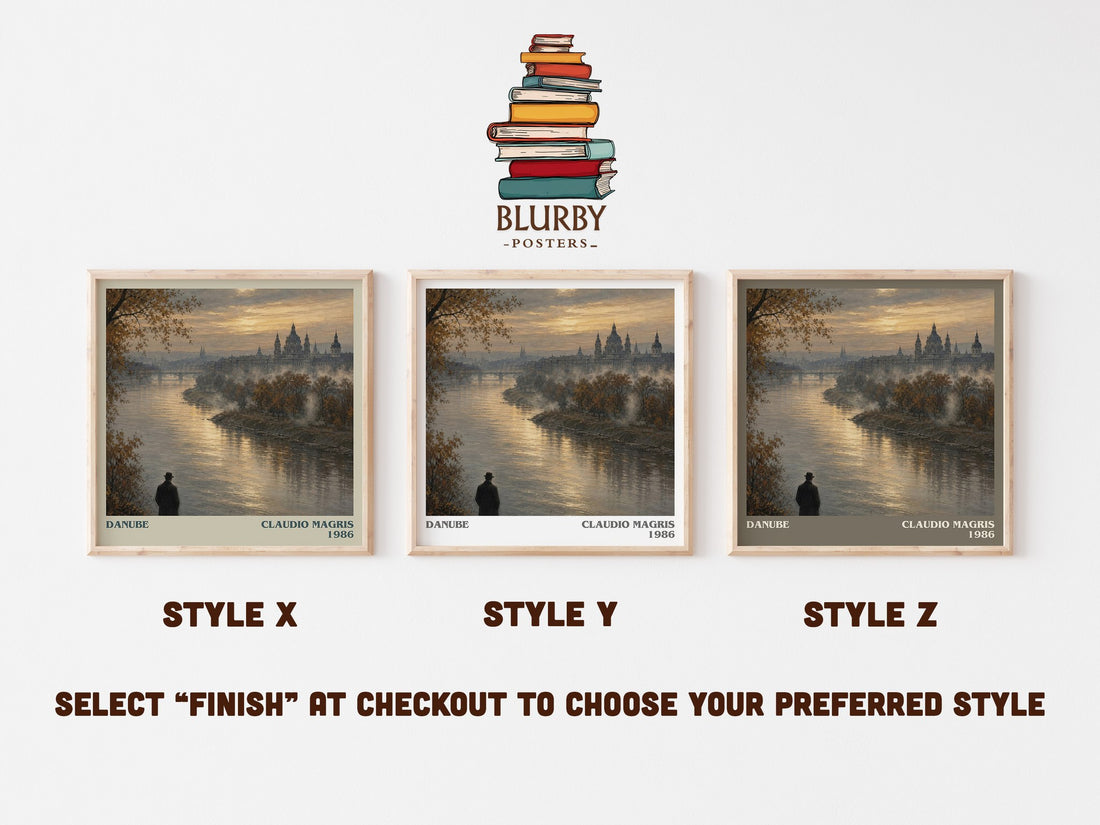 Danube literary print in frame leaning in hallway – non fiction wall art (mockup)