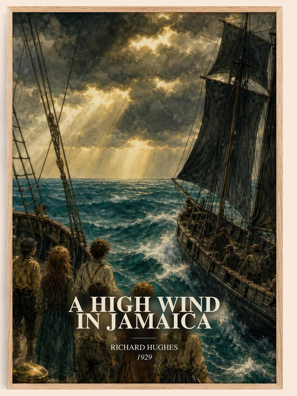 A High Wind in Jamaica watercolour book poster by Richard Hughes – framed literary art print