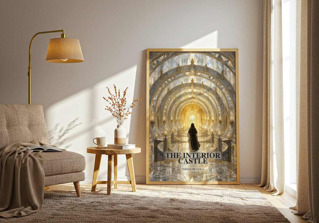 The Interior Castle watercolour print in frame leaning in hallway – non fiction wall art
