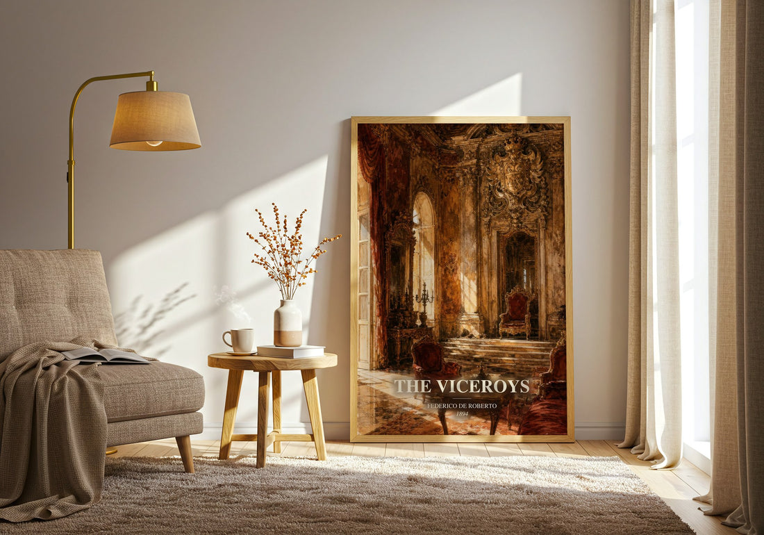 The Viceroys watercolour print in frame leaning in hallway – historical fiction wall art