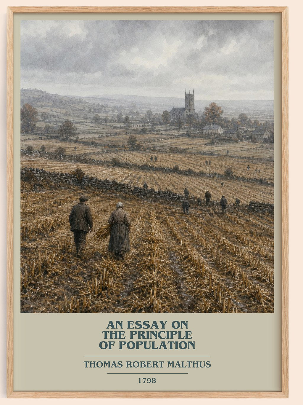 An Essay on the Principle of Population book cover book poster by Thomas Robert Malthus – framed literary art print