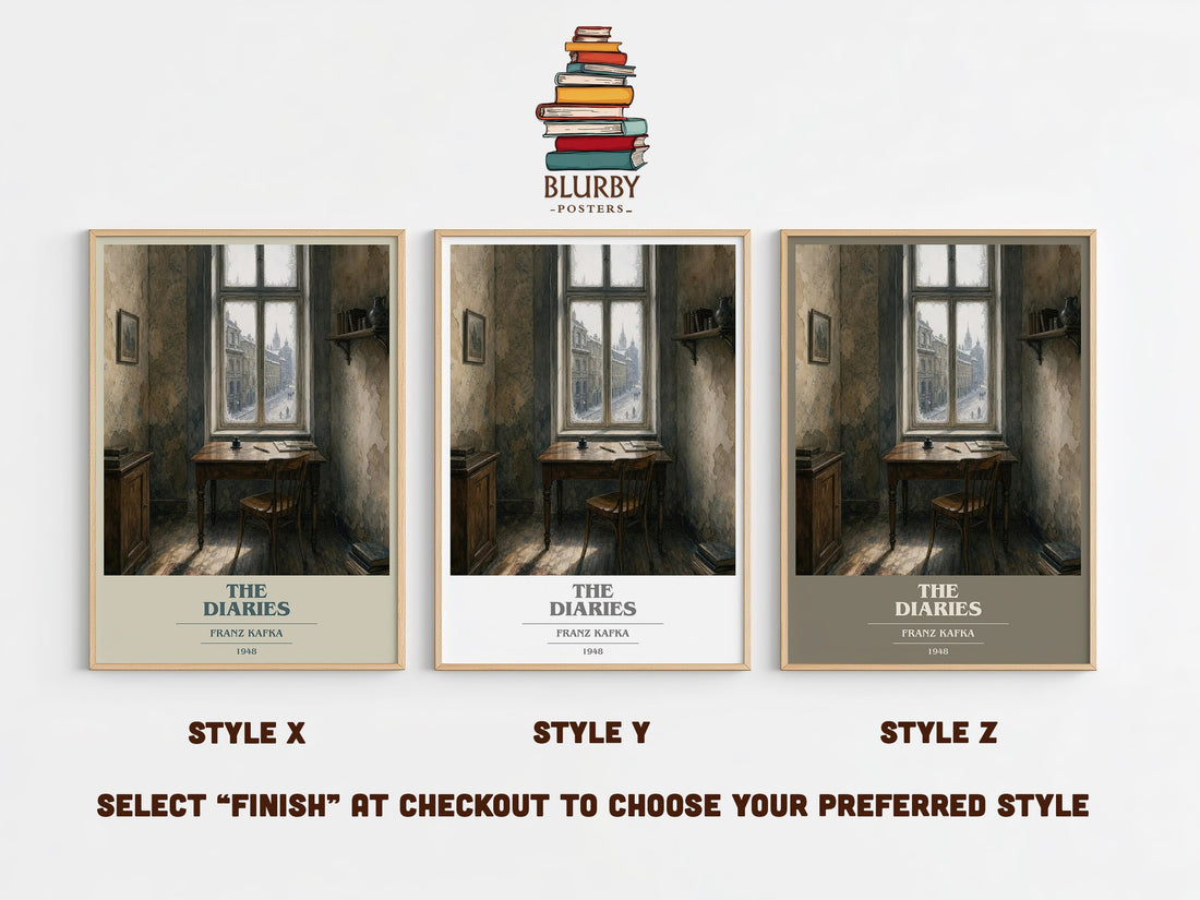 The Diaries book cover print in frame leaning in hallway – memoir wall art (mockup)