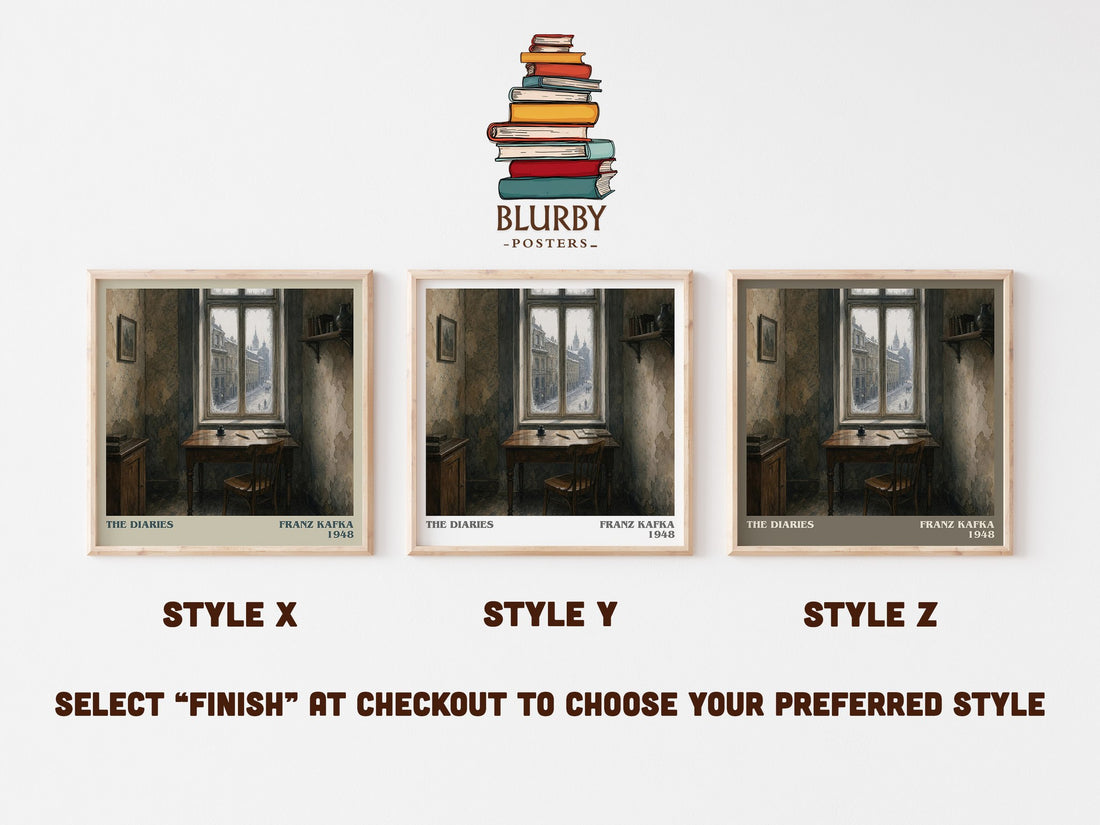 The Diaries literary print in frame leaning in hallway – memoir wall art (mockup)