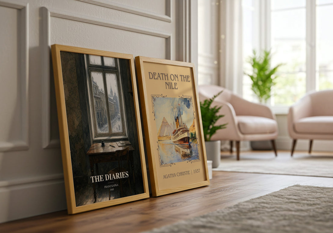 The Diaries watercolour print framed by window – literary home decor