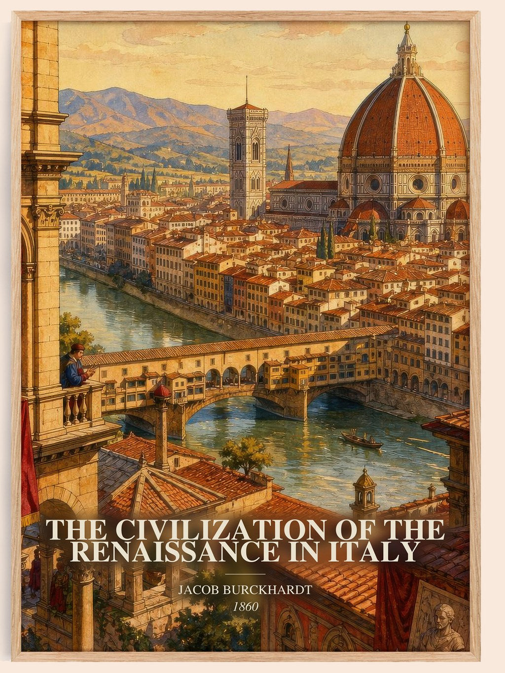 The Civilization Of The Renaissance In Italy watercolour book poster by Jacob Burckhardt – framed literary art print
