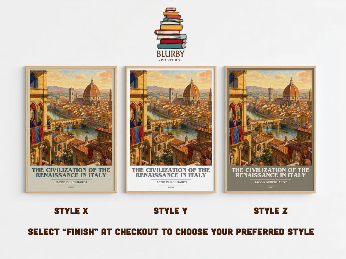 The Civilization Of The Renaissance In Italy book cover print in frame leaning in hallway – non fiction wall art (mockup)