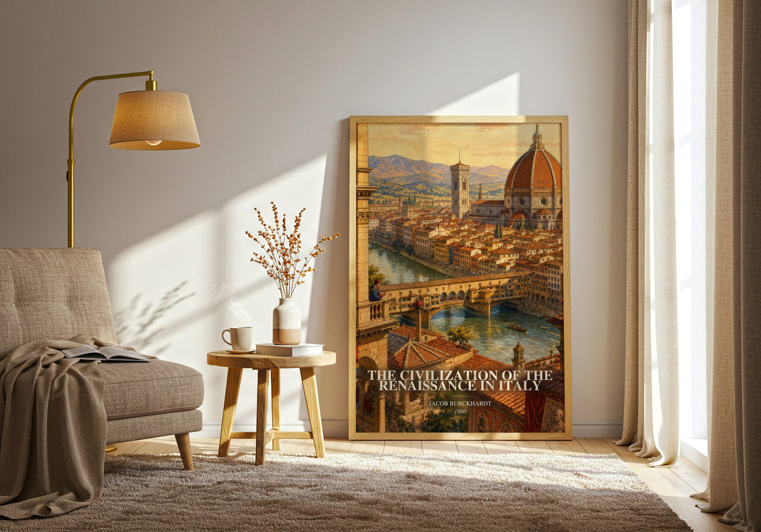 The Civilization Of The Renaissance In Italy watercolour print in frame leaning in hallway – non fiction wall art
