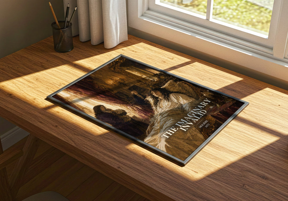 The Imaginary Invalid watercolour book poster framed on wall – classic literature wall art