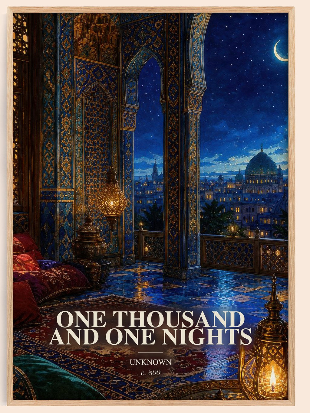 One Thousand and One Nights watercolour book poster by Unknown – framed literary art print