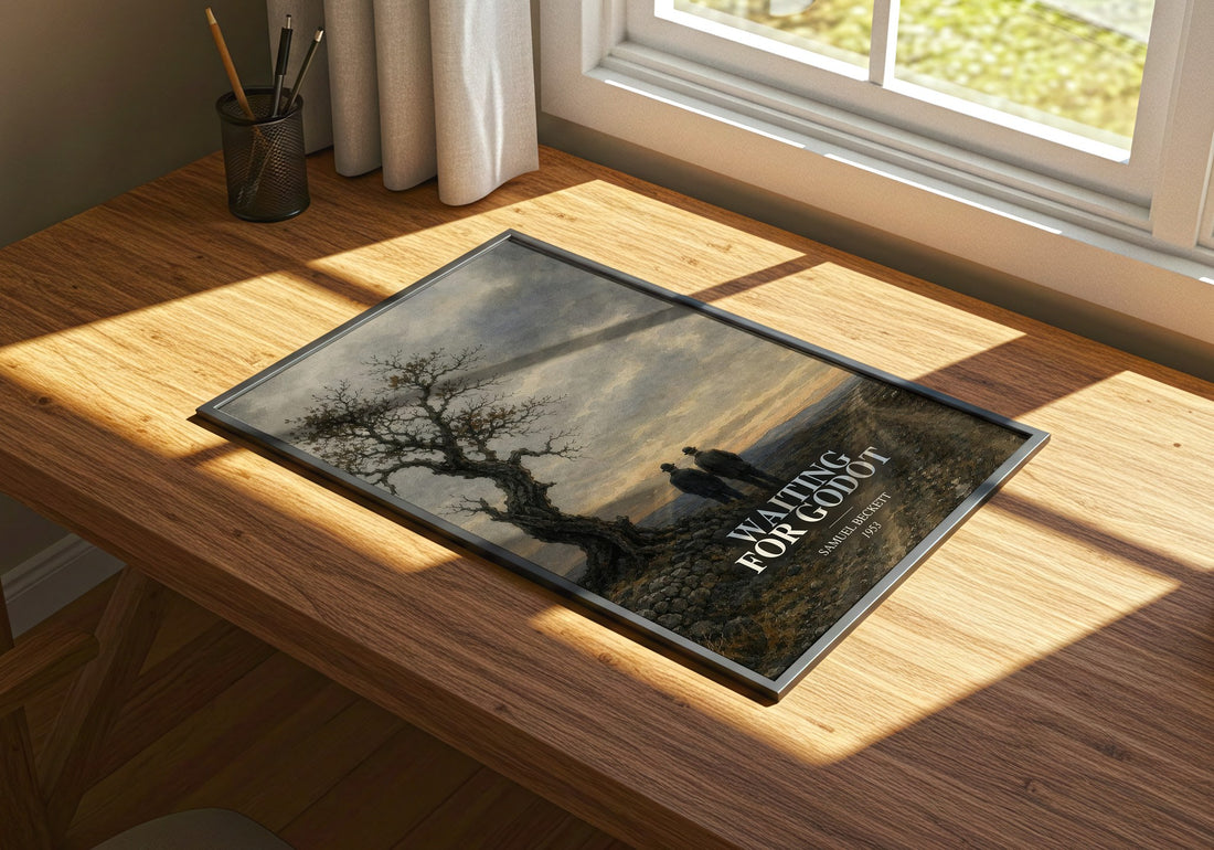 Waiting for Godot watercolour book poster framed on wall – philosophy wall art