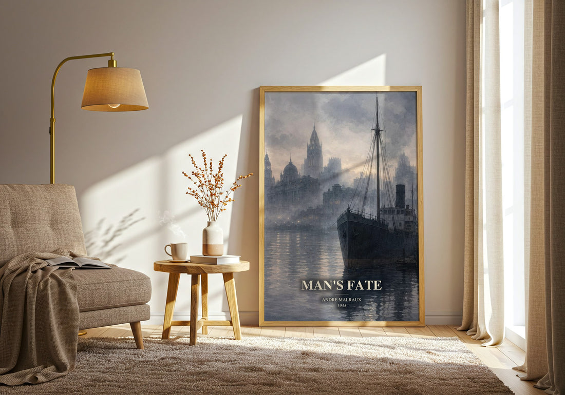 Man's Fate watercolour print in frame leaning in hallway – literary fiction wall art