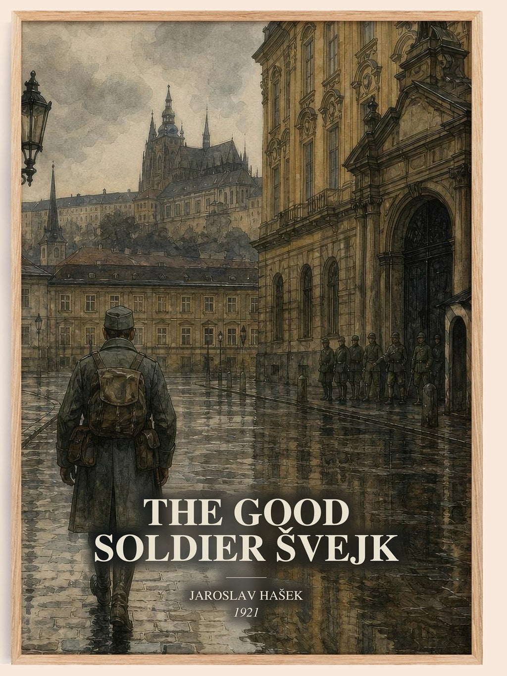 The Good Soldier Švejk watercolour book poster by Jaroslav Hašek – framed literary art print