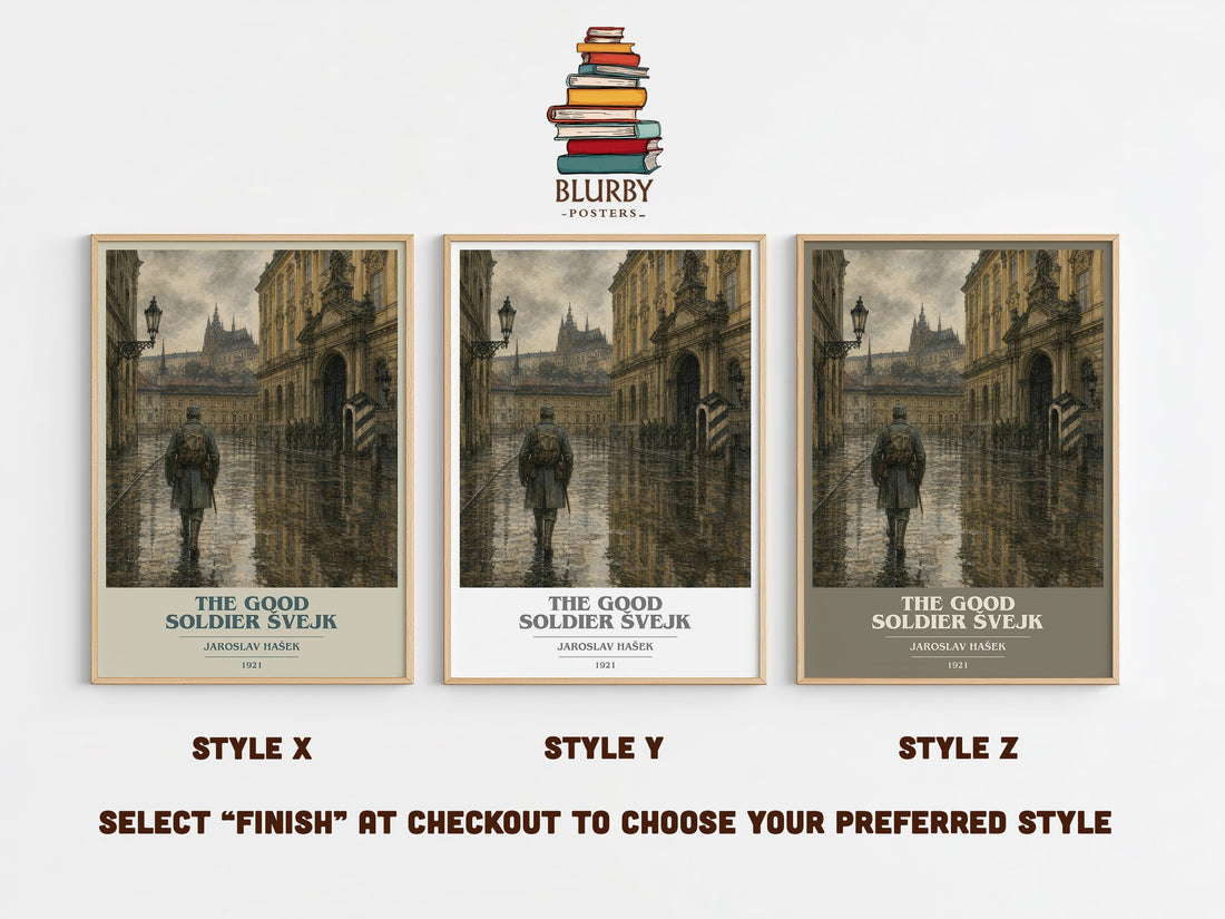 The Good Soldier Švejk book cover print in frame leaning in hallway – satire wall art