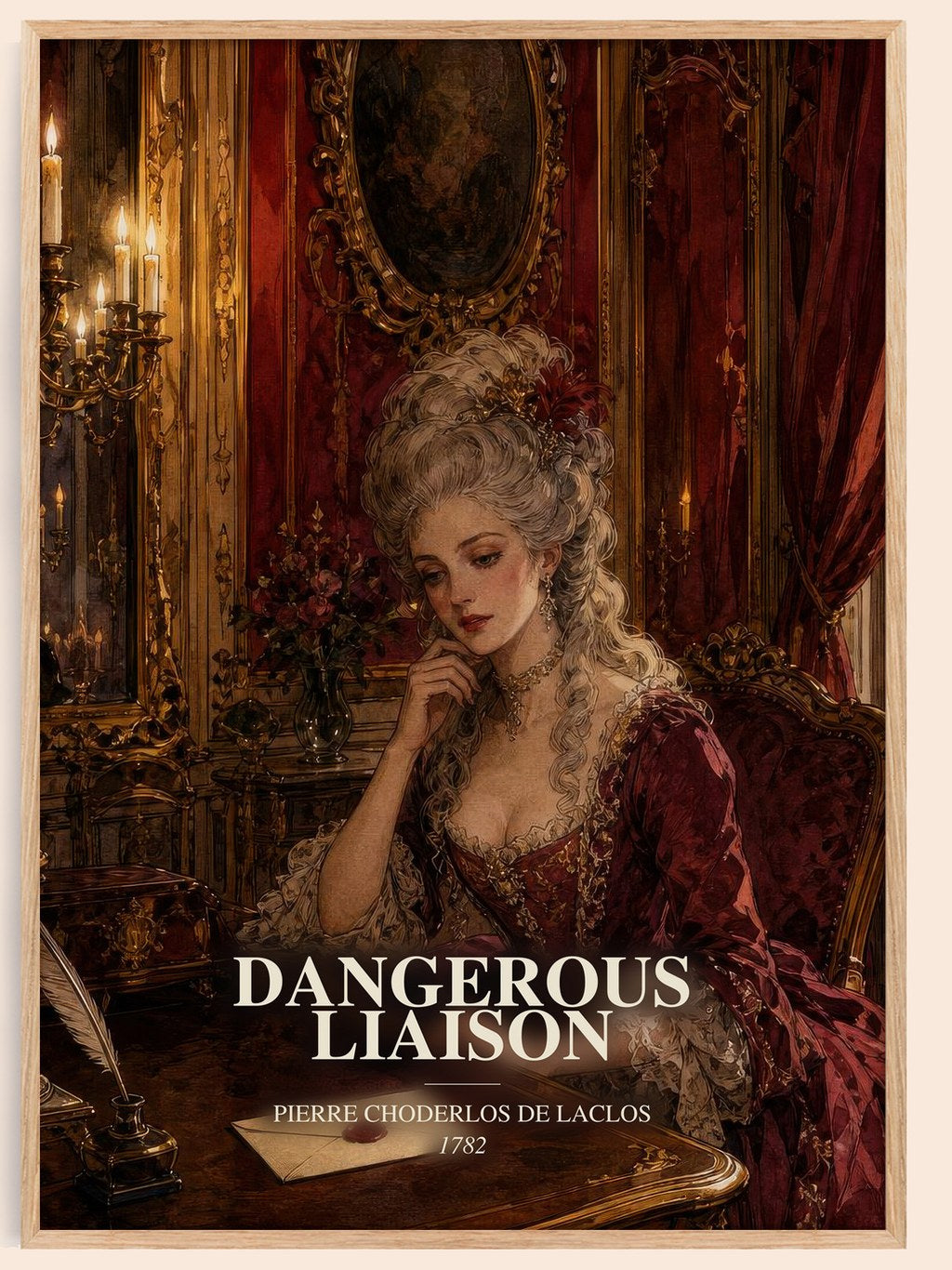 Dangerous Liaison watercolour book poster by Pierre Choderlos de Laclos – framed literary art print