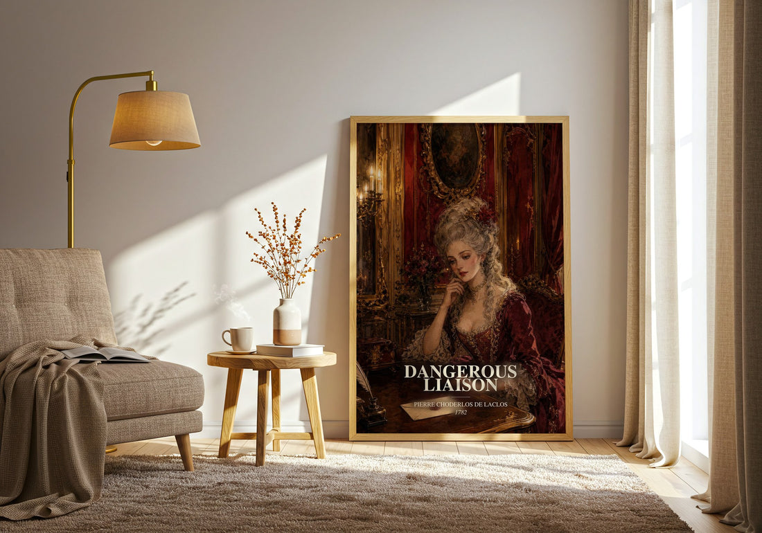 Dangerous Liaison watercolour print in frame leaning in hallway – classic literature wall art