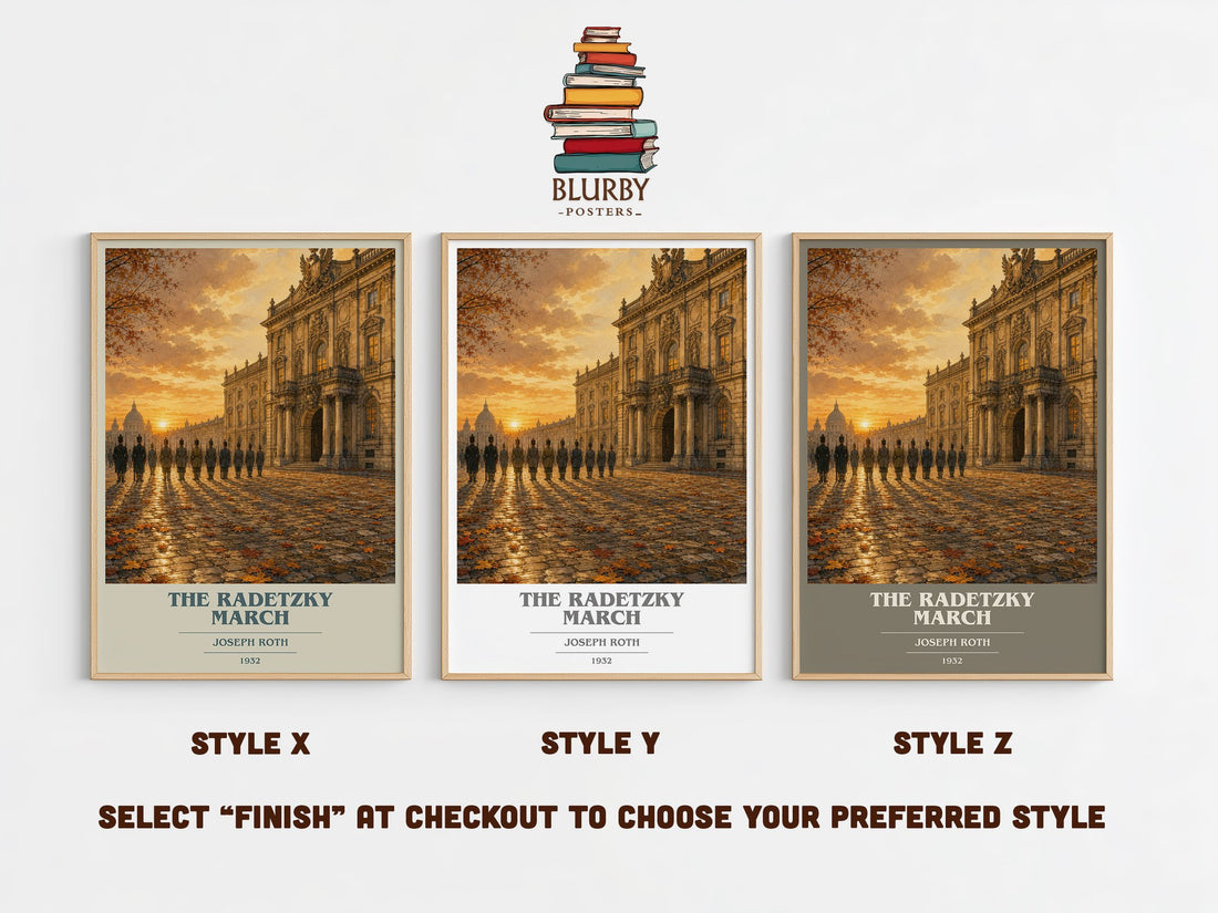 The Radetzky March book cover print in frame leaning in hallway – historical fiction wall art (mockup)