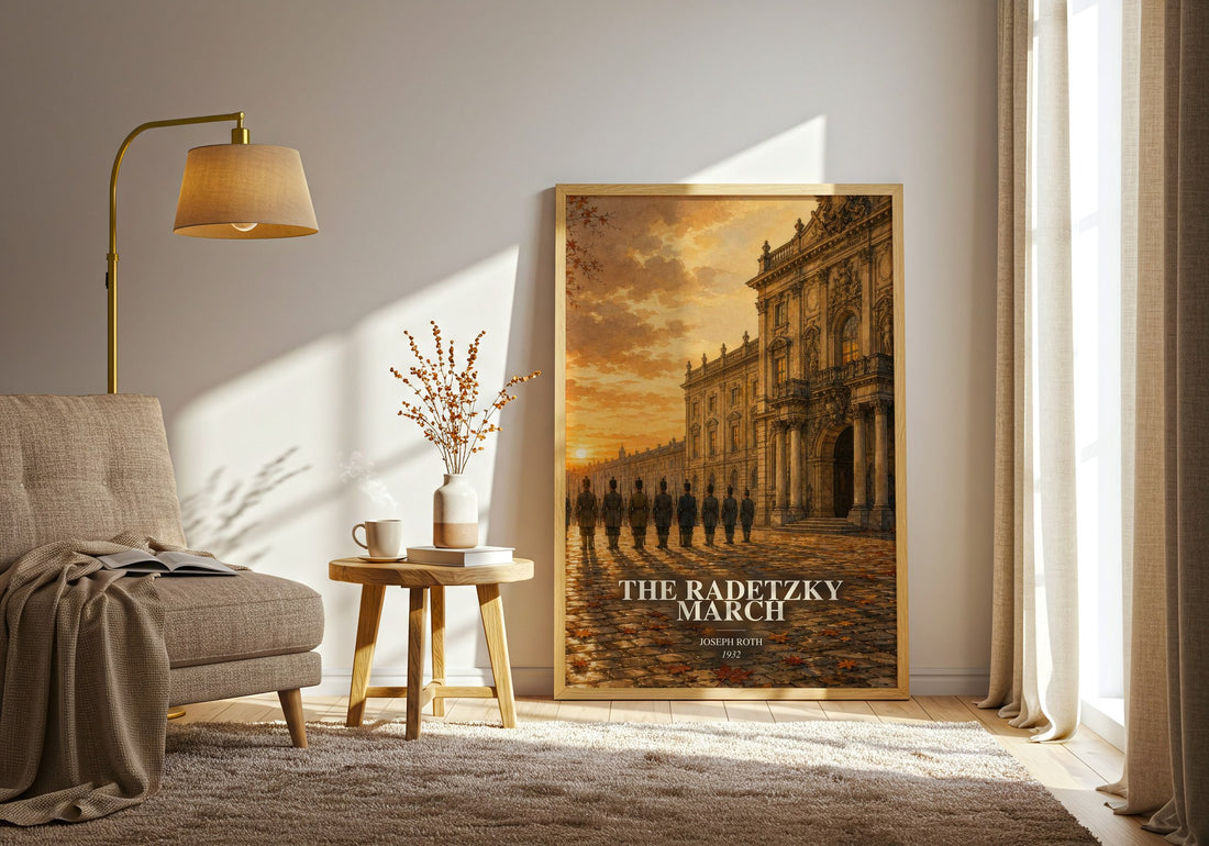 The Radetzky March watercolour print in frame leaning in hallway – historical fiction wall art