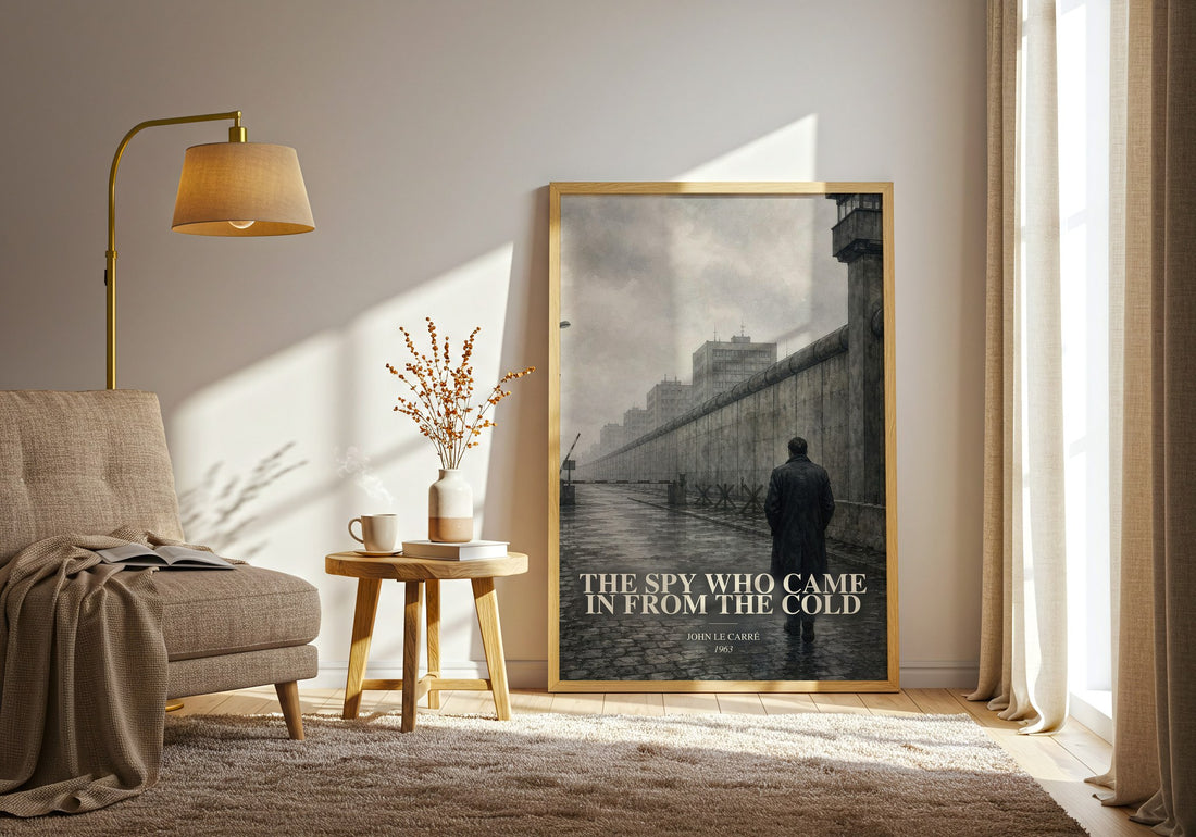 The Spy Who Came in From the Cold watercolour print in frame leaning in hallway – thriller wall art