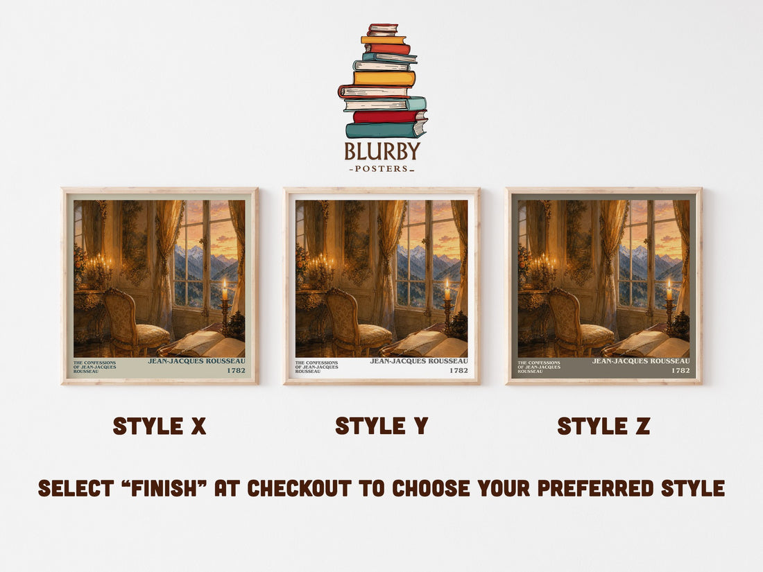 The Confessions of Jean-Jacques Rousseau literary print in frame leaning in hallway – memoir wall art (mockup)