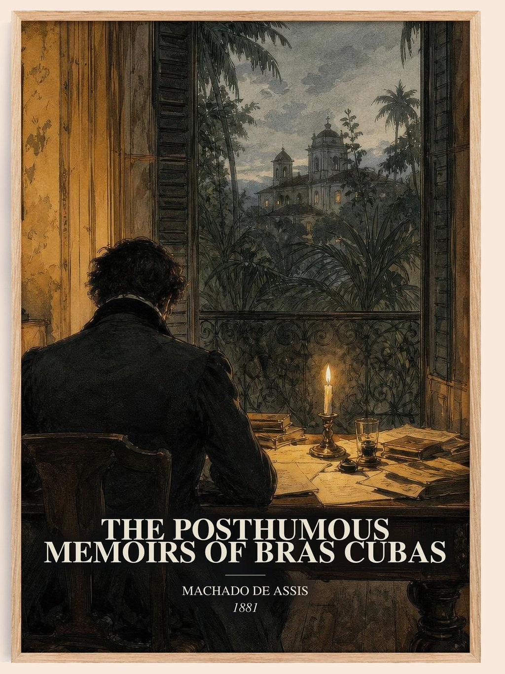 The Posthumous Memoirs of Bras Cubas watercolour book poster by Machado de Assis – framed literary art print